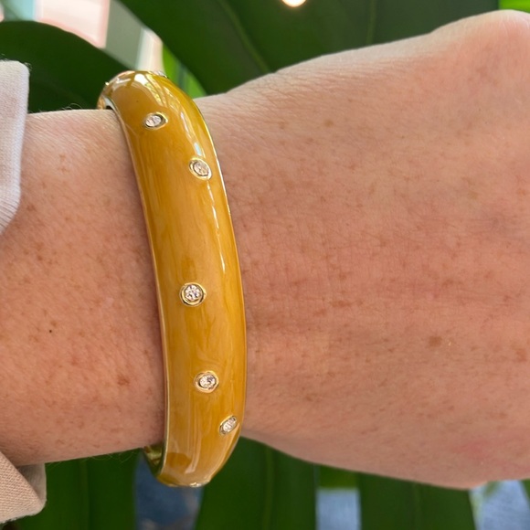 Jewelry - Yellow Bangle Bracelet with Silver And Rhinestone Accents 2/$20🎉